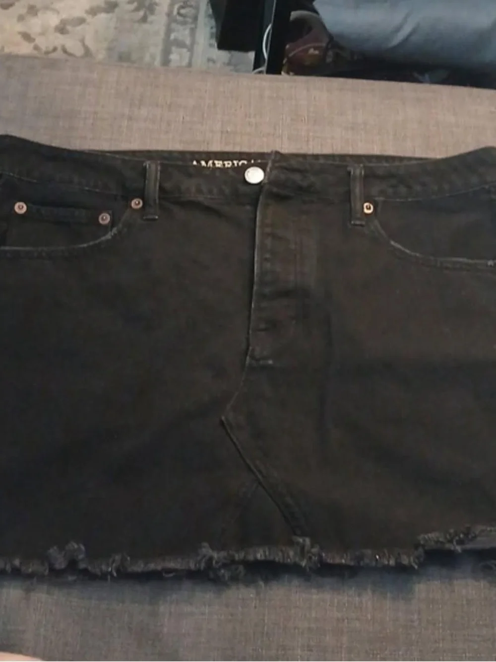 American Eagle Outfitters Black Raw-Hem Denim Mini Skirt